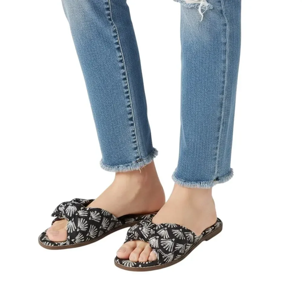 J.Crew Black Ivory Printed Knot Slide Sandals, US9.5